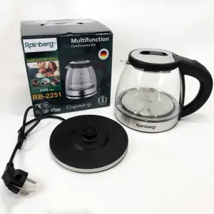 Электрочайник стеклянный Rainberg RB-2251  - 1л, стильный электрический чайник, бесшумный чайник