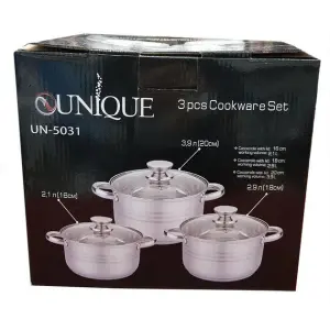 Набор Unique UN-5031 из нержавеющей стали, кастрюли с крышками 2,1л, 2,9л, 3,9л