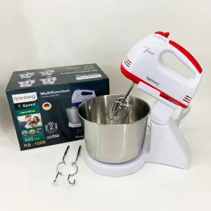 Стационарный электрический миксер с чашей Rainberg RB-1006 500W с насадками для замешивания теста Red