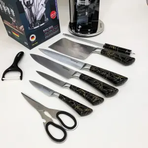 Набор кухонных ножей Rainberg RB-2499 8 предметов на вращающейся подставке Black