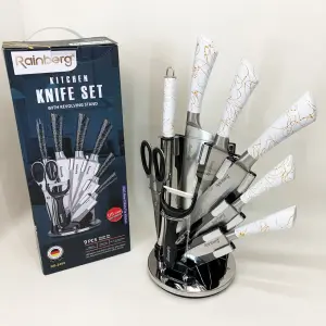 Набор кухонных ножей Rainberg RB-2499 8 предметов на вращающейся подставке White