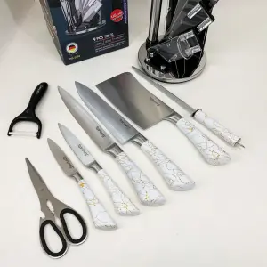 Набор кухонных ножей Rainberg RB-2499 8 предметов на вращающейся подставке White