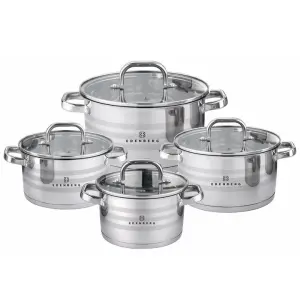 Набор посуды из нержавеющей стали Edenberg со стеклянными крышками 8 предметов