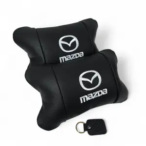 Набор кожаных подушек Mazda с вышивкой логотипа + подарок – кожаный брелок