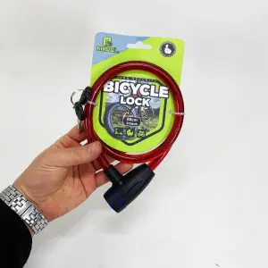 Замок велосипедный KIHUU LOCK 187, 12*80 тросовый, 2 ключа. Цвет: красный