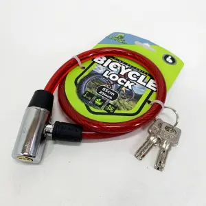 Замок велосипедный KIHUU LOCK 185, 10*65 тросовый, 2 ключа. Цвет: красный