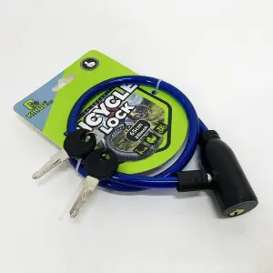 Замок велосипедный KIHUU LOCK 801, 8*65 тросовый, 2 ключа. Цвет: синий