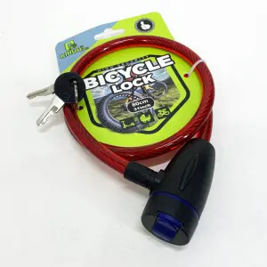 Замок велосипедный KIHUU LOCK 187, 10*80 тросовый, 2 ключа. Цвет: красный